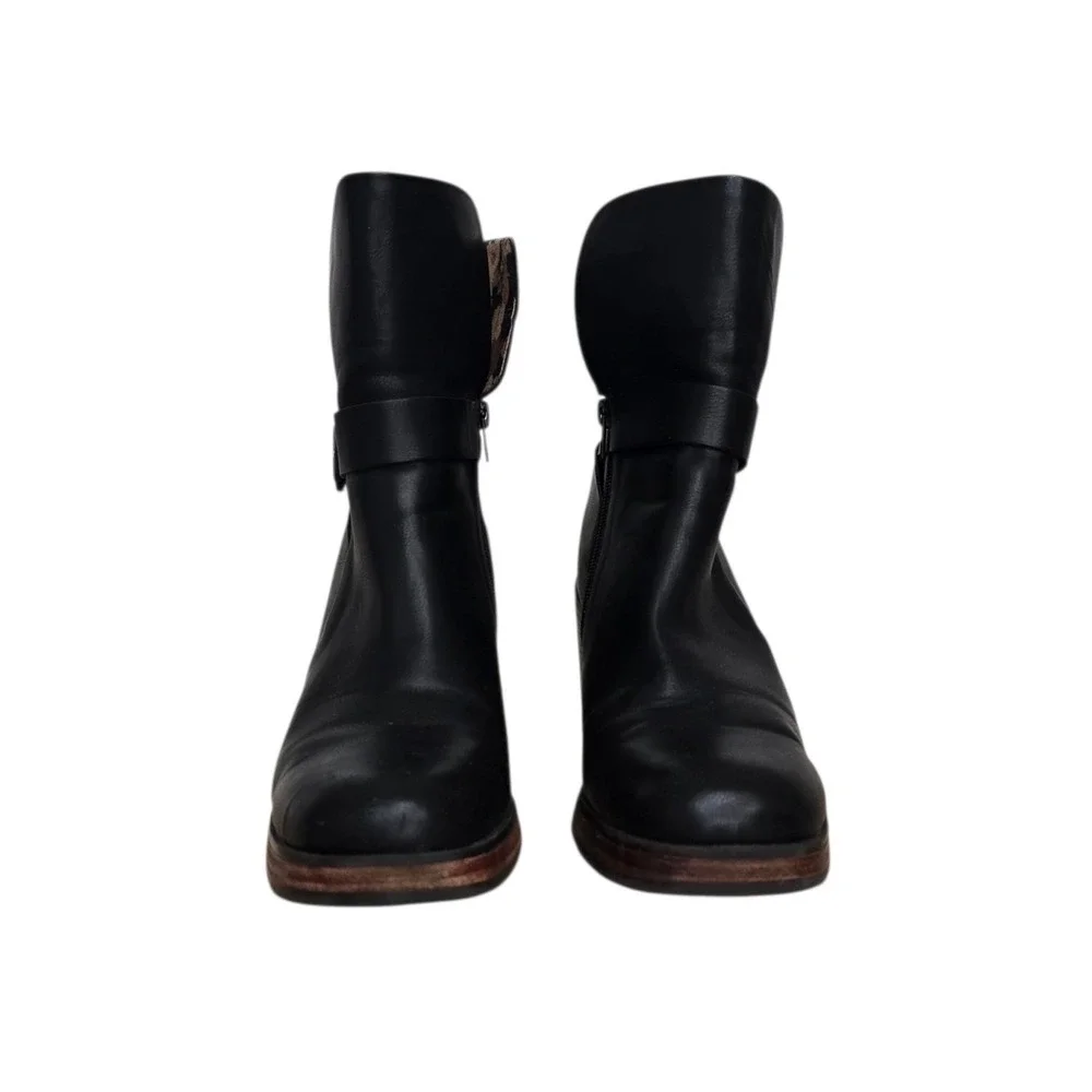 Korks Womens Black Faux Leather Buckle Block Heel Ankle Boots KR0014009 Size 11M